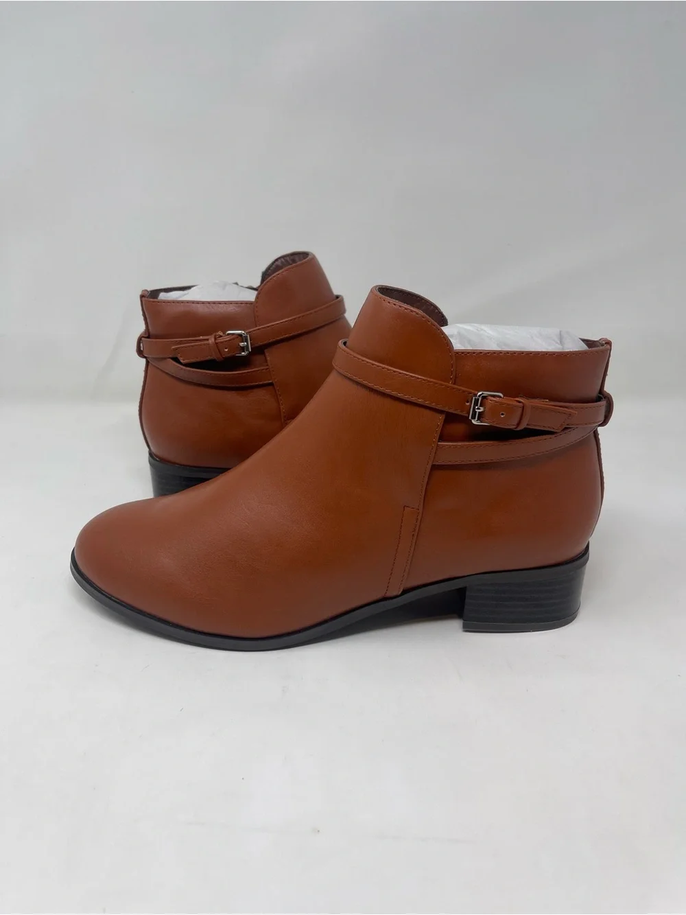 Ashro Menna Ankle Boots Womens‎ Size 8 Brown Luggage Faux Leather Buckle Zip New